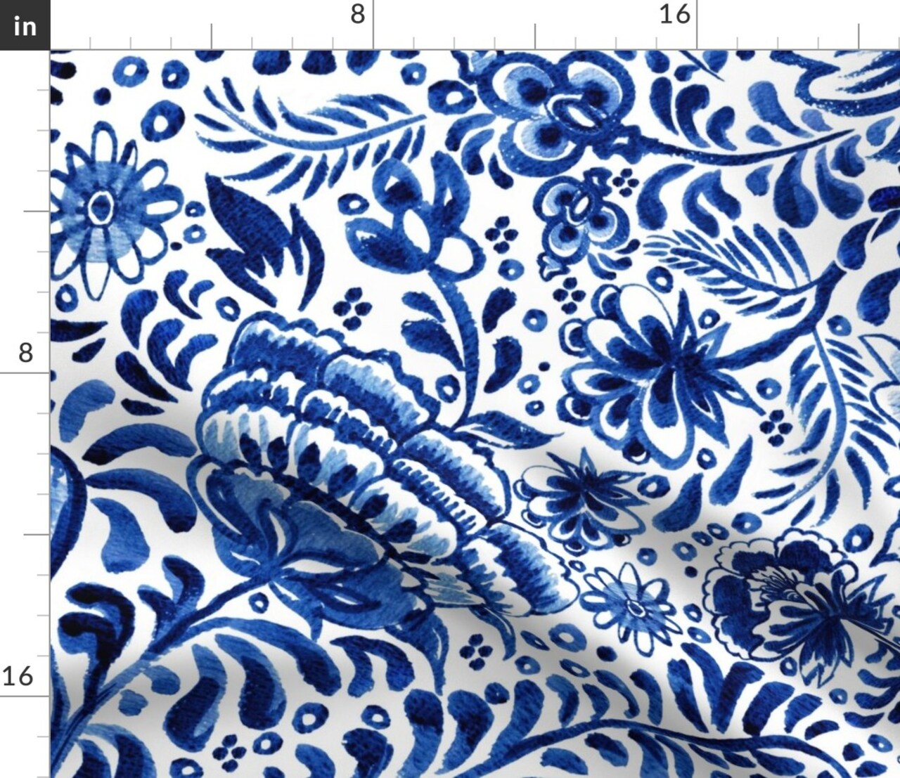 Watercolor Cottagecore Floral Traditional Classic Hand Painted Brush Strokes Chinoiserie Flowers Blue And White Jumbo Scale Monochromatic Custom Printed Fabric by Spoonflower Various Fabrics by the Yard or Fat Quarter